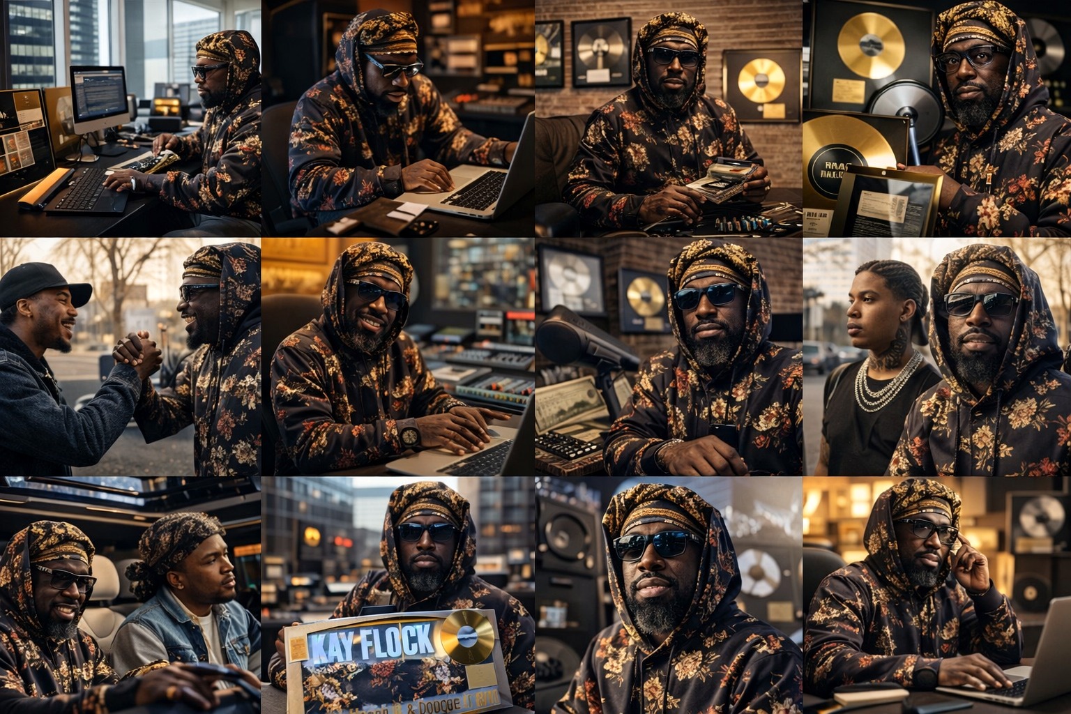 Full collage of twelve AI-assisted magazine-style editorial images of Yasheen Vickers.